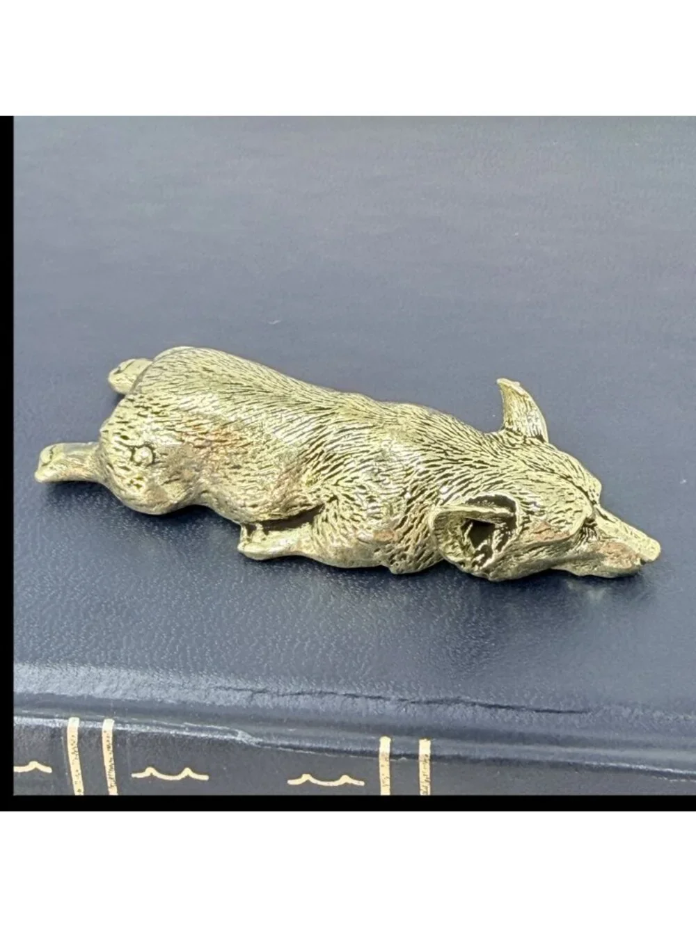 Brass Corgi Dog Figurine Lying Down Welsh Corgi Desk Decor Dog Lover Gift